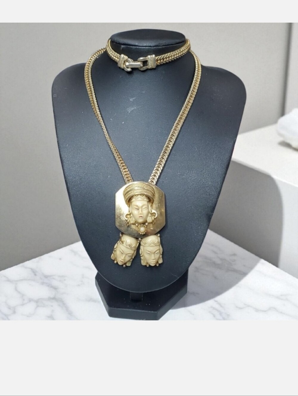 Selro Selini Vintage Asian Princess Mask Lariat Slider Necklace